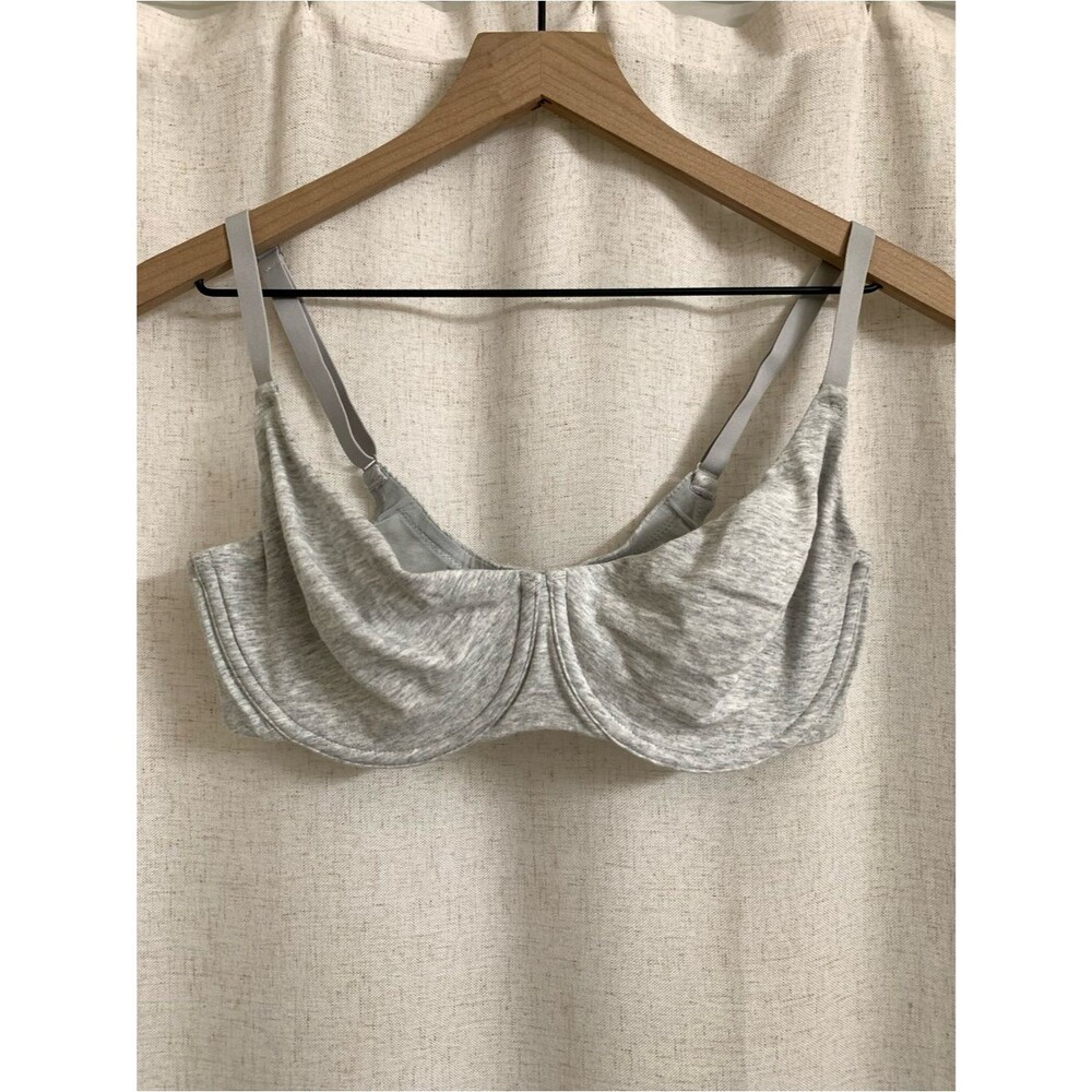 SKIMS Cotton Unlined Demi Bra Light Gray Heathered Underwire Bra 34DDDD - Picture 2 of 7